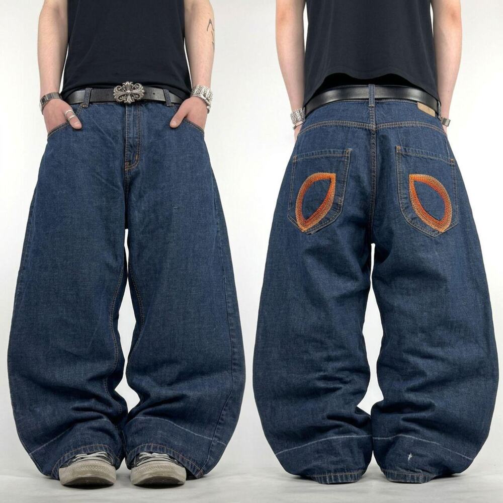 Vintage dark wash grunge archive baggy y2k embroidered rare jeans